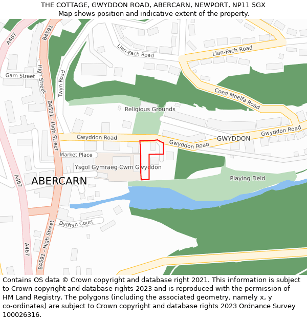 THE COTTAGE, GWYDDON ROAD, ABERCARN, NEWPORT, NP11 5GX: Location map and indicative extent of plot