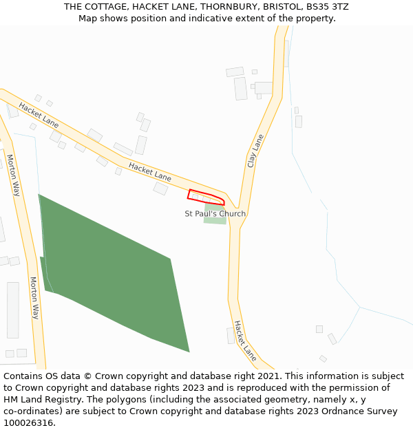 THE COTTAGE, HACKET LANE, THORNBURY, BRISTOL, BS35 3TZ: Location map and indicative extent of plot