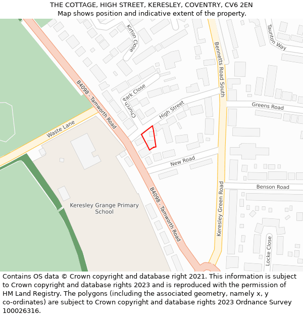 THE COTTAGE, HIGH STREET, KERESLEY, COVENTRY, CV6 2EN: Location map and indicative extent of plot