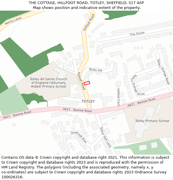 THE COTTAGE, HILLFOOT ROAD, TOTLEY, SHEFFIELD, S17 4AP: Location map and indicative extent of plot