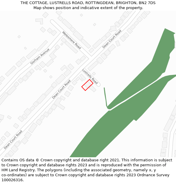 THE COTTAGE, LUSTRELLS ROAD, ROTTINGDEAN, BRIGHTON, BN2 7DS: Location map and indicative extent of plot