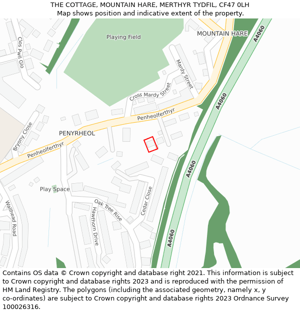 THE COTTAGE, MOUNTAIN HARE, MERTHYR TYDFIL, CF47 0LH: Location map and indicative extent of plot