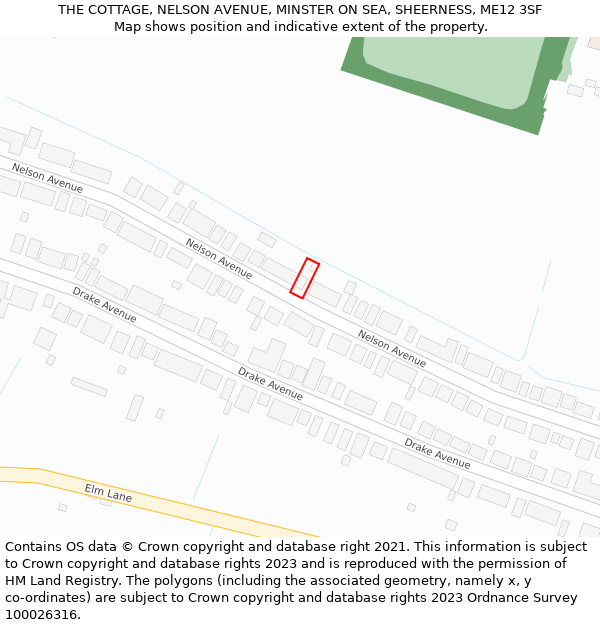 THE COTTAGE, NELSON AVENUE, MINSTER ON SEA, SHEERNESS, ME12 3SF: Location map and indicative extent of plot