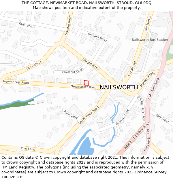 THE COTTAGE, NEWMARKET ROAD, NAILSWORTH, STROUD, GL6 0DQ: Location map and indicative extent of plot