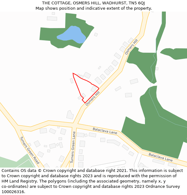 THE COTTAGE, OSMERS HILL, WADHURST, TN5 6QJ: Location map and indicative extent of plot
