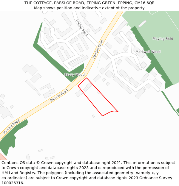 THE COTTAGE, PARSLOE ROAD, EPPING GREEN, EPPING, CM16 6QB: Location map and indicative extent of plot