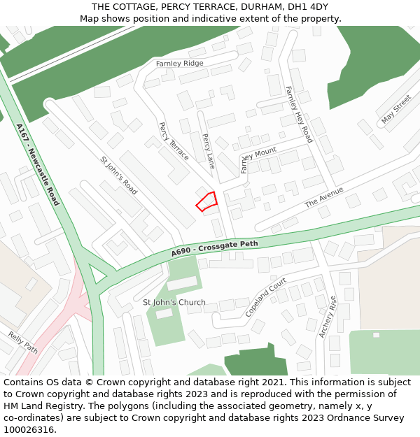 THE COTTAGE, PERCY TERRACE, DURHAM, DH1 4DY: Location map and indicative extent of plot