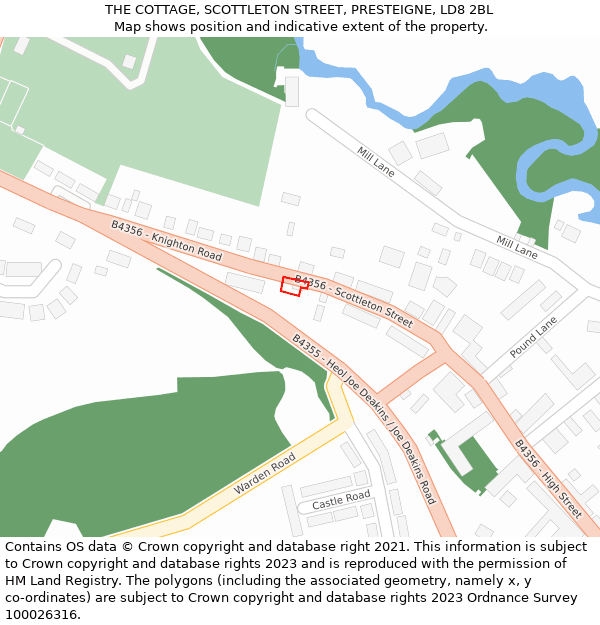 THE COTTAGE, SCOTTLETON STREET, PRESTEIGNE, LD8 2BL: Location map and indicative extent of plot