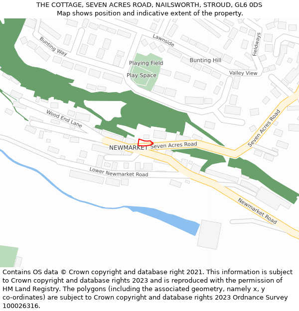 THE COTTAGE, SEVEN ACRES ROAD, NAILSWORTH, STROUD, GL6 0DS: Location map and indicative extent of plot