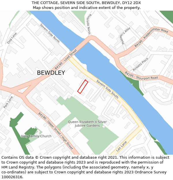 THE COTTAGE, SEVERN SIDE SOUTH, BEWDLEY, DY12 2DX: Location map and indicative extent of plot