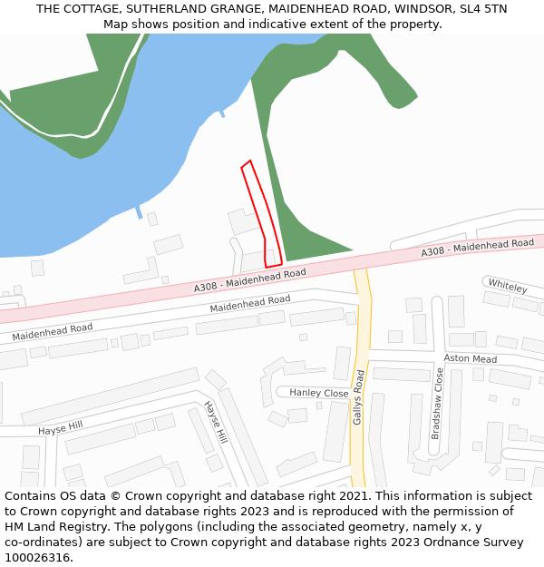 THE COTTAGE, SUTHERLAND GRANGE, MAIDENHEAD ROAD, WINDSOR, SL4 5TN: Location map and indicative extent of plot