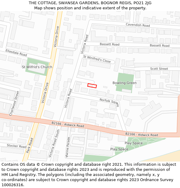 THE COTTAGE, SWANSEA GARDENS, BOGNOR REGIS, PO21 2JG: Location map and indicative extent of plot