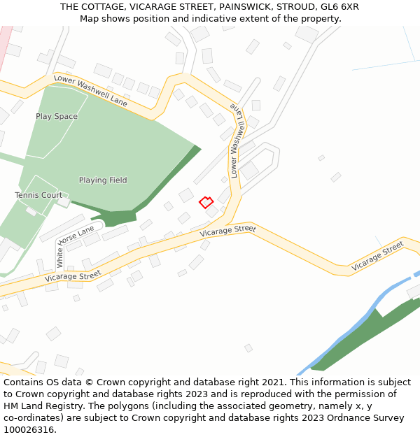 THE COTTAGE, VICARAGE STREET, PAINSWICK, STROUD, GL6 6XR: Location map and indicative extent of plot