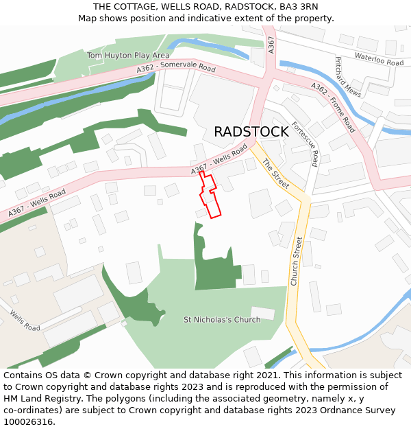 THE COTTAGE, WELLS ROAD, RADSTOCK, BA3 3RN: Location map and indicative extent of plot