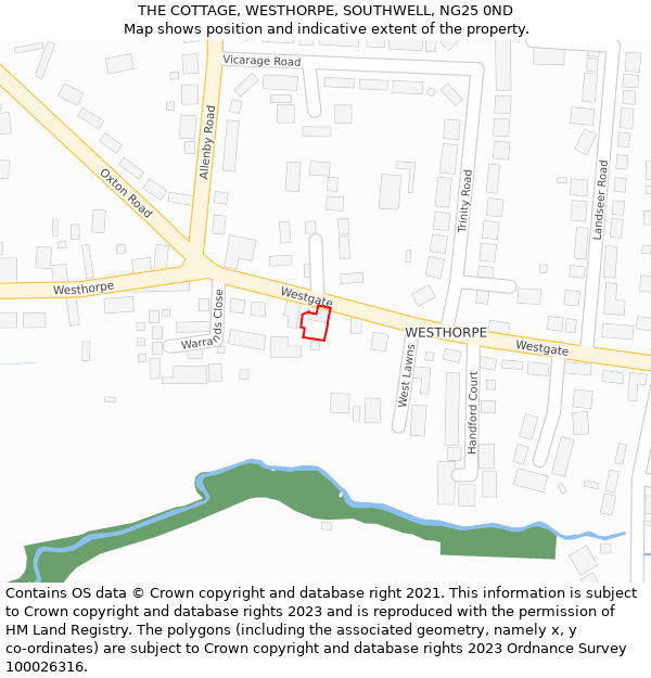 THE COTTAGE, WESTHORPE, SOUTHWELL, NG25 0ND: Location map and indicative extent of plot