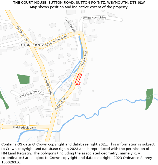 THE COURT HOUSE, SUTTON ROAD, SUTTON POYNTZ, WEYMOUTH, DT3 6LW: Location map and indicative extent of plot