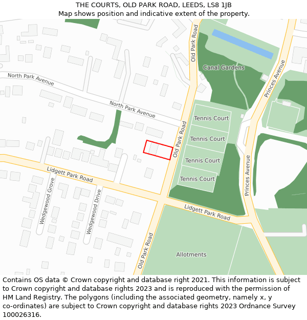 THE COURTS, OLD PARK ROAD, LEEDS, LS8 1JB: Location map and indicative extent of plot