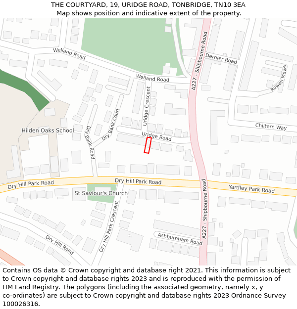 THE COURTYARD, 19, URIDGE ROAD, TONBRIDGE, TN10 3EA: Location map and indicative extent of plot