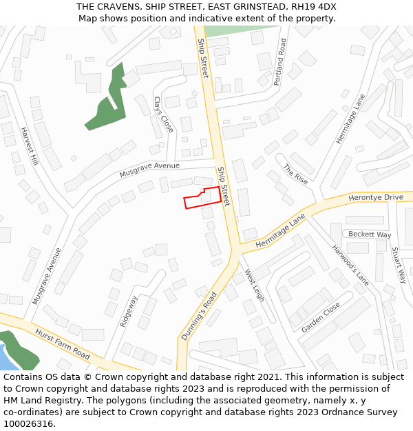 THE CRAVENS, SHIP STREET, EAST GRINSTEAD, RH19 4DX: Location map and indicative extent of plot