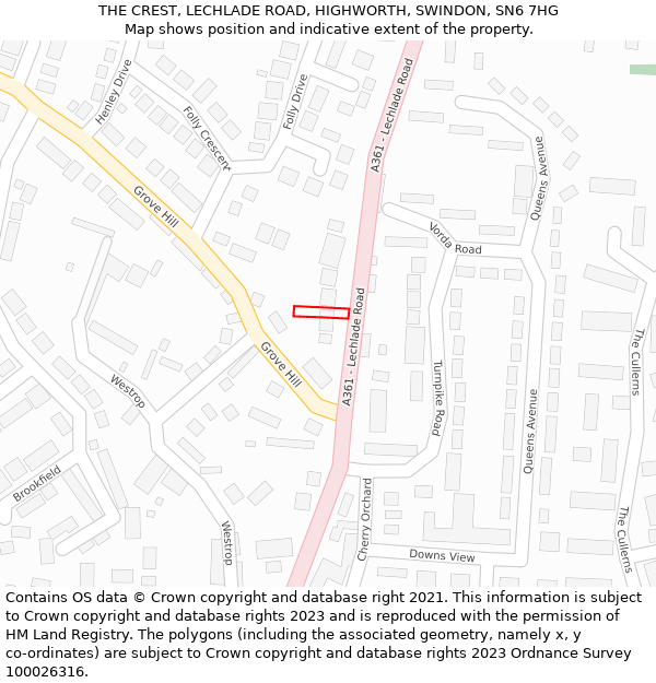 THE CREST, LECHLADE ROAD, HIGHWORTH, SWINDON, SN6 7HG: Location map and indicative extent of plot