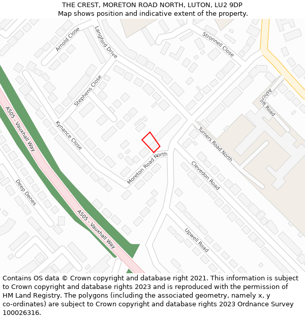 THE CREST, MORETON ROAD NORTH, LUTON, LU2 9DP: Location map and indicative extent of plot