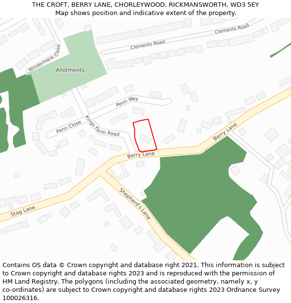 THE CROFT, BERRY LANE, CHORLEYWOOD, RICKMANSWORTH, WD3 5EY: Location map and indicative extent of plot