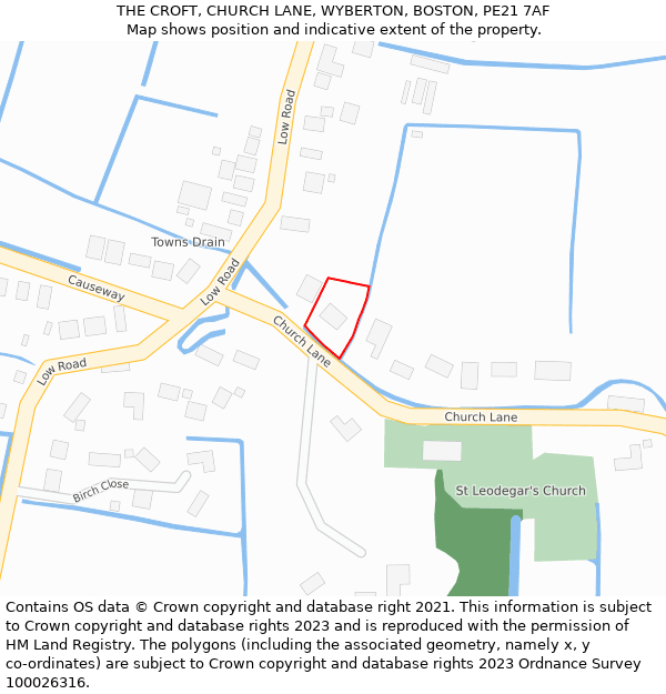 THE CROFT, CHURCH LANE, WYBERTON, BOSTON, PE21 7AF: Location map and indicative extent of plot