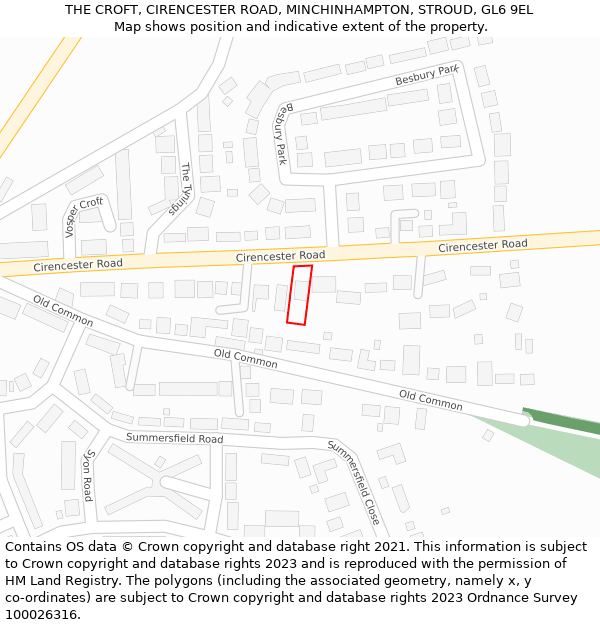 THE CROFT, CIRENCESTER ROAD, MINCHINHAMPTON, STROUD, GL6 9EL: Location map and indicative extent of plot