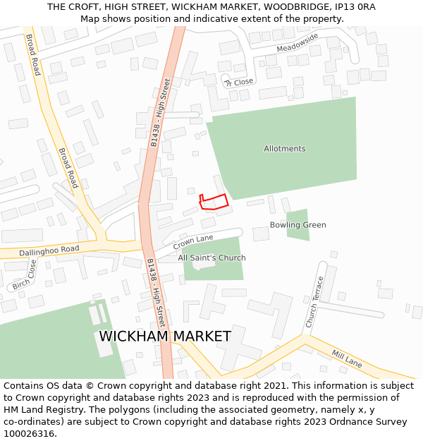 THE CROFT, HIGH STREET, WICKHAM MARKET, WOODBRIDGE, IP13 0RA: Location map and indicative extent of plot