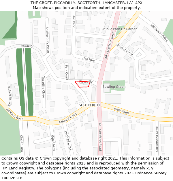THE CROFT, PICCADILLY, SCOTFORTH, LANCASTER, LA1 4PX: Location map and indicative extent of plot