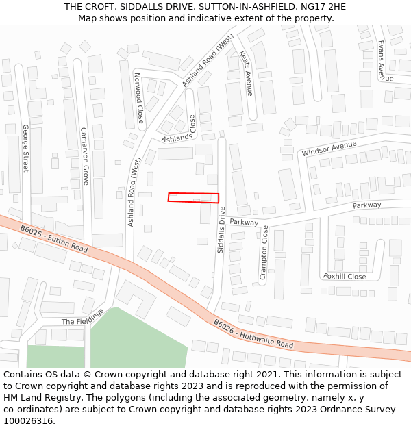 THE CROFT, SIDDALLS DRIVE, SUTTON-IN-ASHFIELD, NG17 2HE: Location map and indicative extent of plot