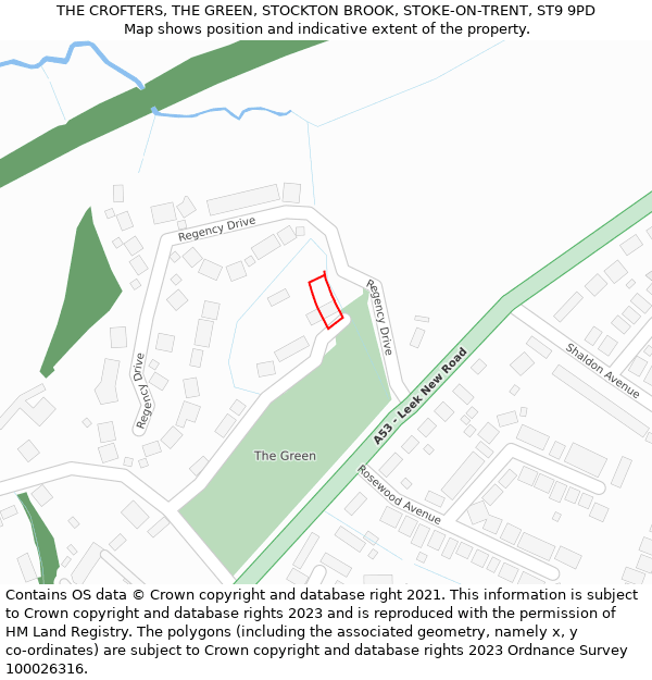 THE CROFTERS, THE GREEN, STOCKTON BROOK, STOKE-ON-TRENT, ST9 9PD: Location map and indicative extent of plot