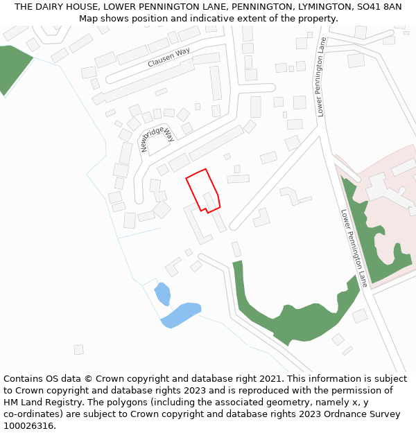 THE DAIRY HOUSE, LOWER PENNINGTON LANE, PENNINGTON, LYMINGTON, SO41 8AN: Location map and indicative extent of plot