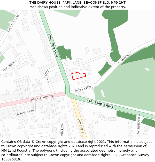 THE DAIRY HOUSE, PARK LANE, BEACONSFIELD, HP9 2HT: Location map and indicative extent of plot