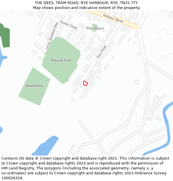 THE DEES, TRAM ROAD, RYE HARBOUR, RYE, TN31 7TY: Location map and indicative extent of plot