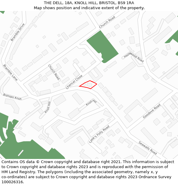 THE DELL, 18A, KNOLL HILL, BRISTOL, BS9 1RA: Location map and indicative extent of plot