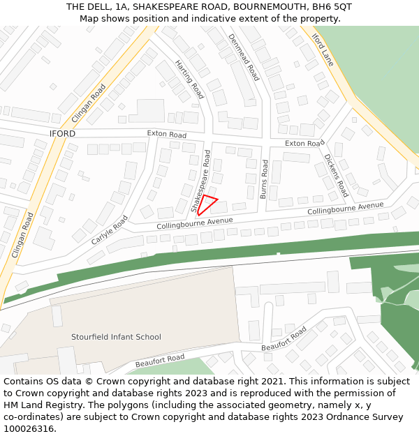 THE DELL, 1A, SHAKESPEARE ROAD, BOURNEMOUTH, BH6 5QT: Location map and indicative extent of plot