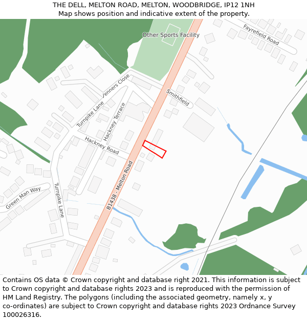 THE DELL, MELTON ROAD, MELTON, WOODBRIDGE, IP12 1NH: Location map and indicative extent of plot