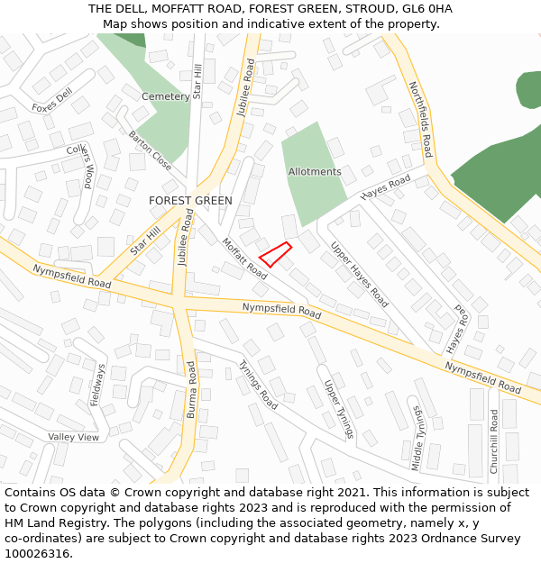 THE DELL, MOFFATT ROAD, FOREST GREEN, STROUD, GL6 0HA: Location map and indicative extent of plot