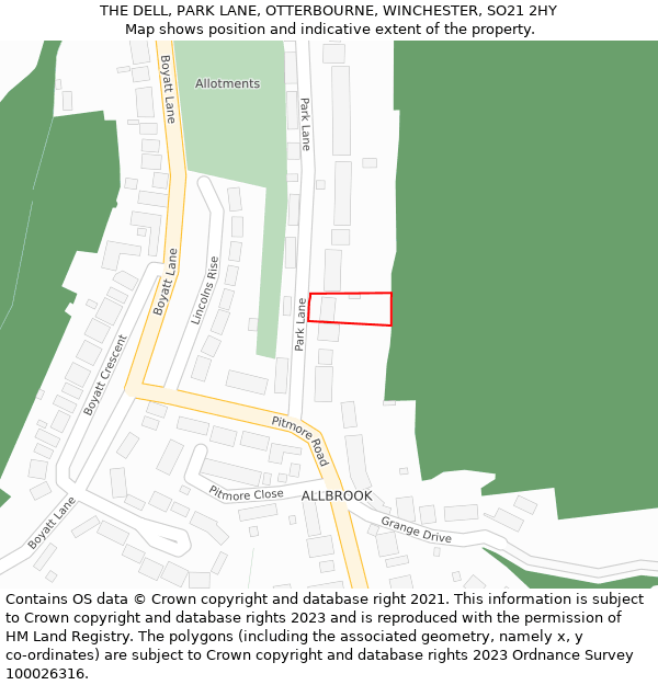 THE DELL, PARK LANE, OTTERBOURNE, WINCHESTER, SO21 2HY: Location map and indicative extent of plot
