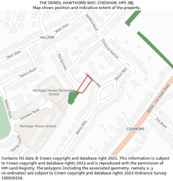 THE DENES, HAWTHORN WAY, CHESHAM, HP5 3BJ: Location map and indicative extent of plot