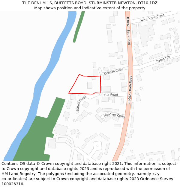 THE DENHALLS, BUFFETTS ROAD, STURMINSTER NEWTON, DT10 1DZ: Location map and indicative extent of plot