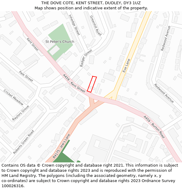 THE DOVE COTE, KENT STREET, DUDLEY, DY3 1UZ: Location map and indicative extent of plot