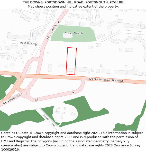 THE DOWNS, PORTSDOWN HILL ROAD, PORTSMOUTH, PO6 1BE: Location map and indicative extent of plot