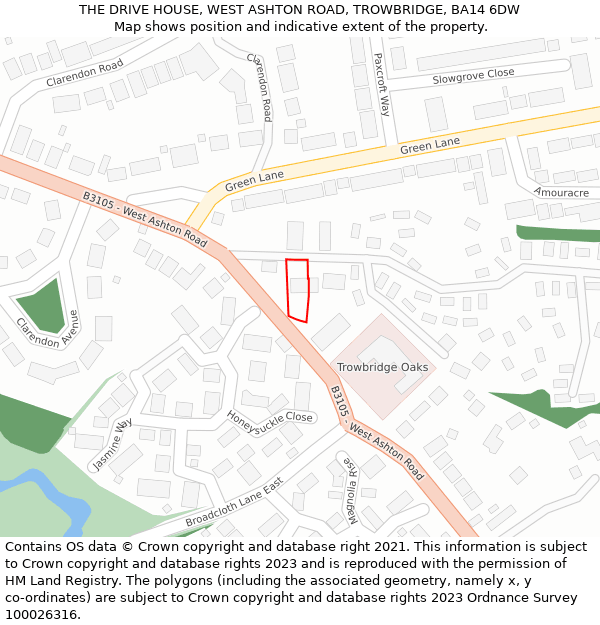 THE DRIVE HOUSE, WEST ASHTON ROAD, TROWBRIDGE, BA14 6DW: Location map and indicative extent of plot