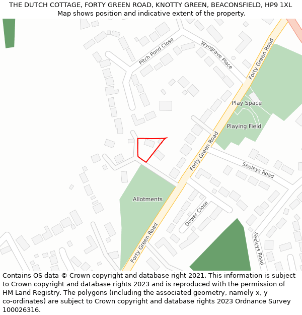 THE DUTCH COTTAGE, FORTY GREEN ROAD, KNOTTY GREEN, BEACONSFIELD, HP9 1XL: Location map and indicative extent of plot