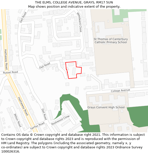 THE ELMS, COLLEGE AVENUE, GRAYS, RM17 5UN: Location map and indicative extent of plot