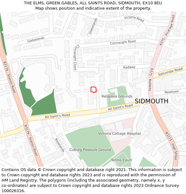 THE ELMS, GREEN GABLES, ALL SAINTS ROAD, SIDMOUTH, EX10 8EU: Location map and indicative extent of plot