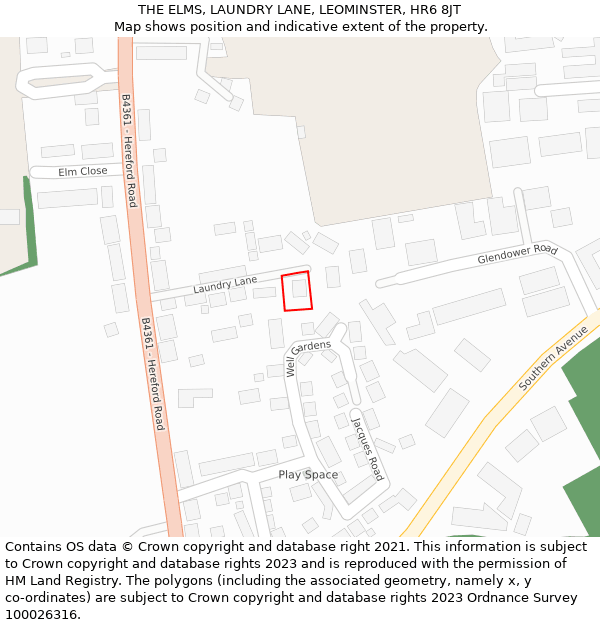 THE ELMS, LAUNDRY LANE, LEOMINSTER, HR6 8JT: Location map and indicative extent of plot