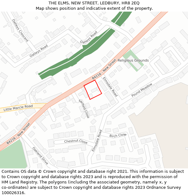 THE ELMS, NEW STREET, LEDBURY, HR8 2EQ: Location map and indicative extent of plot